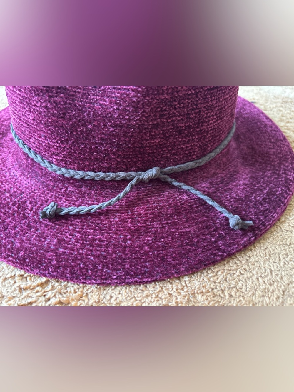 Purple Wide-Brim Fedora Hat with Braided Band - Picture 2 of 4